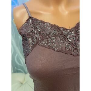 Vanity Y2K Purple Spaghetti Strap Glitter Lace Trim Vintage Camisole Bedazzled